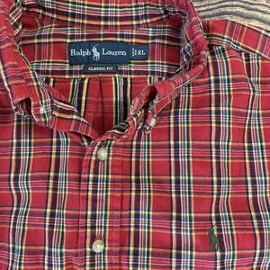 Ralph Lauren Shirt Mens XL Red Plaid VTG Heavy Oxford Classic Fit Cotton